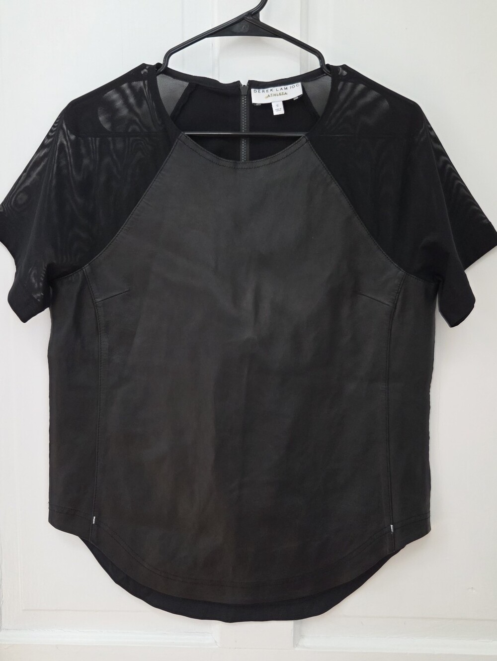 Derek Lam 10 Crosby Athleta Short Sleeve Black Leather Top S